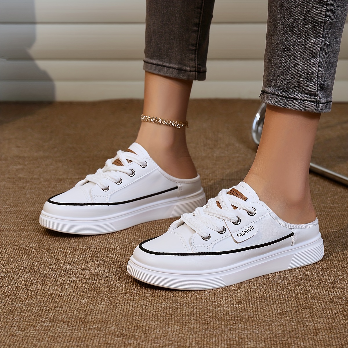 solid color casual sneakers women s lace platform soft sole details 3