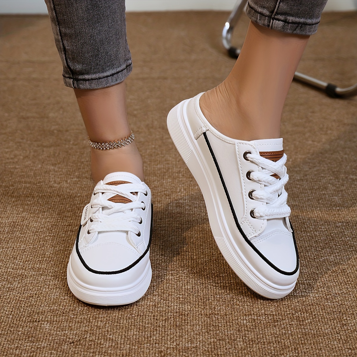 solid color casual sneakers women s lace platform soft sole details 4