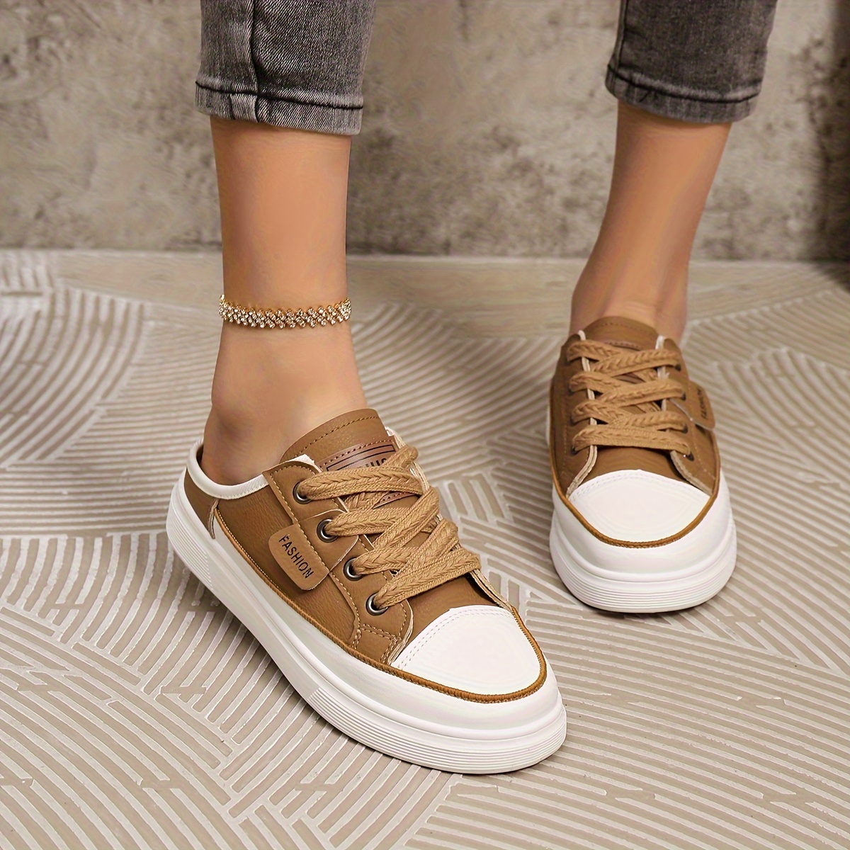 solid color casual sneakers women s lace platform soft sole details 9