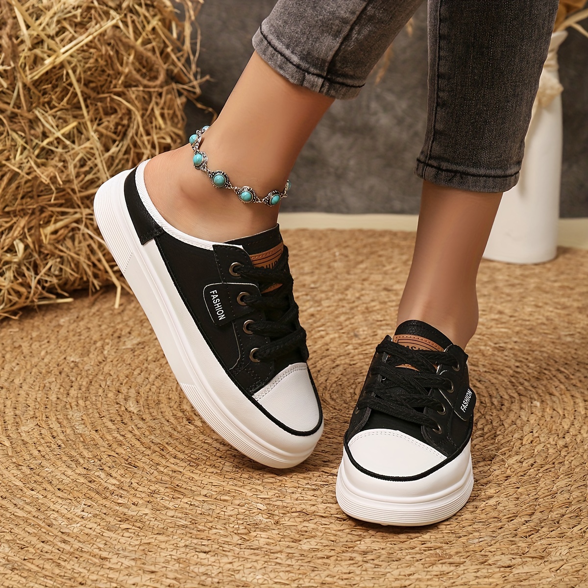 solid color casual sneakers women s lace platform soft sole details 15