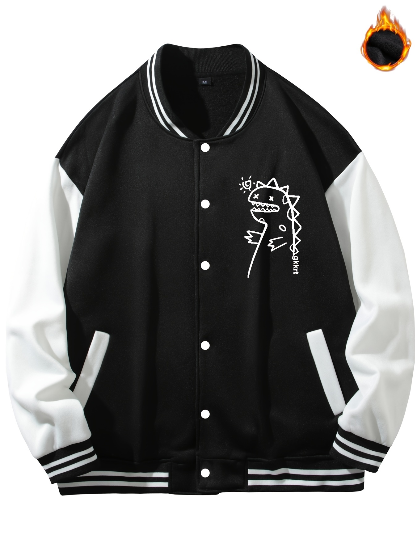 cartoon dinosaur graphic print mens casual color block baseball jacket gifts details 17