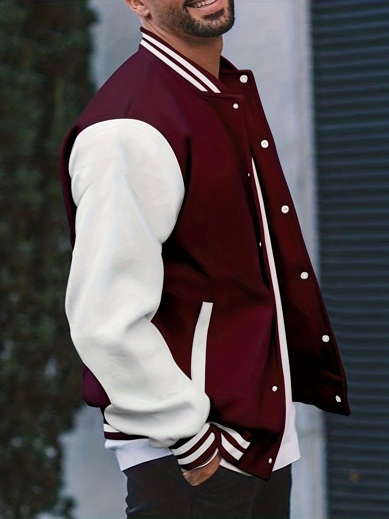 warm fleece varsity jacket mens casual color block button up jacket for fall winter school details 17