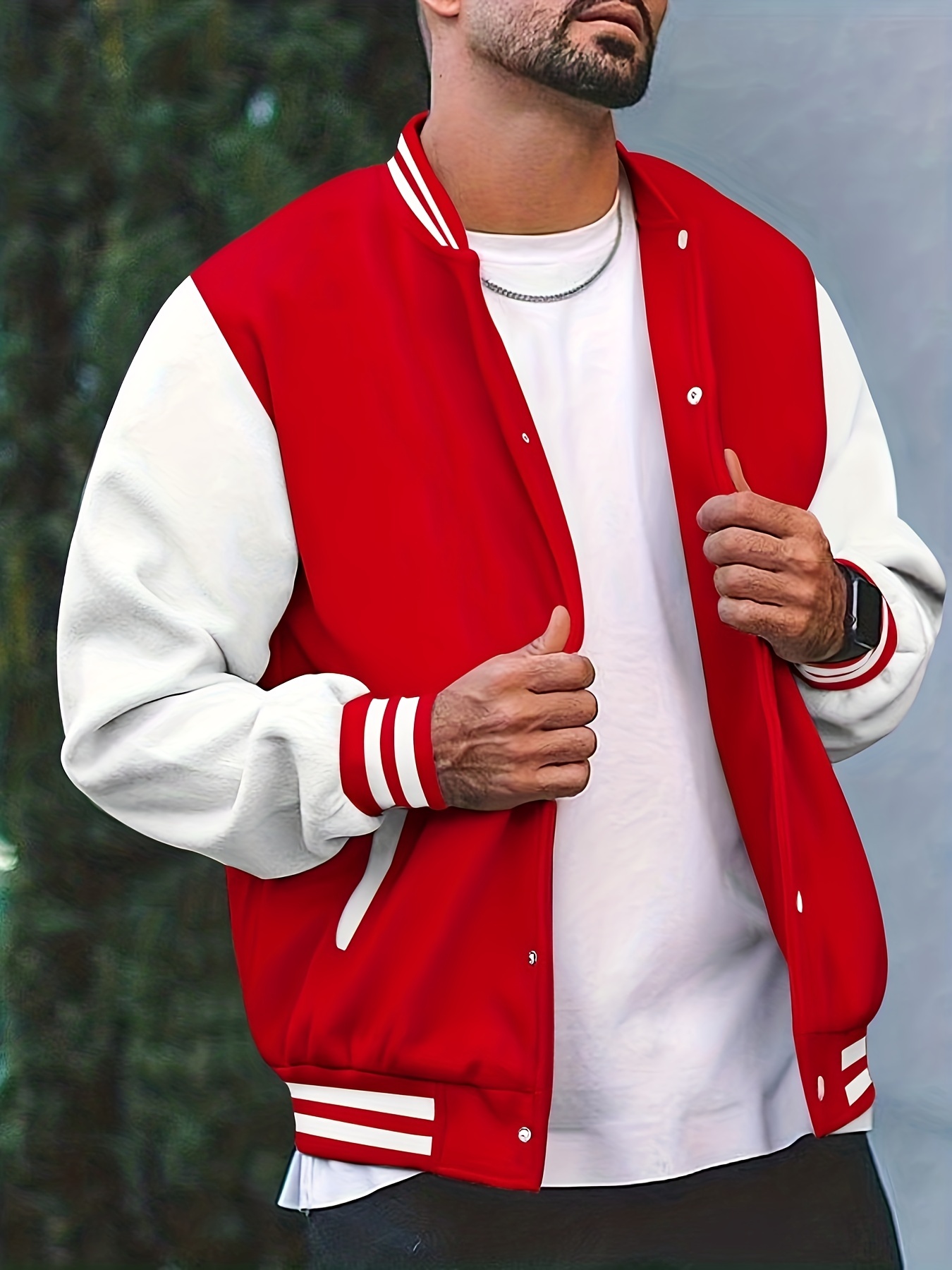 warm fleece varsity jacket mens casual color block button up jacket for fall winter school details 33